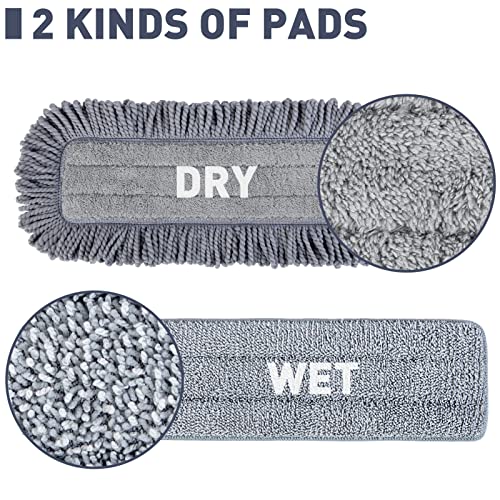 Bonpally Microfiber Mops For Floor Cleaning System, Flat Dust Mop For Hardwood Floors, Professional Commercial Wet & Dry Mop, Household Cleaning Supplies With Extendable Handle, 4 Reusable Mop Pads #TOP1