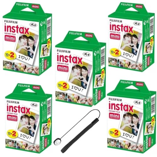 Image of Fujifilm Instax Mini Instant Film for Mini Cameras, White, Credit Card Sized with Free Bonus Cap Keeper - (5 x Twin Pack)