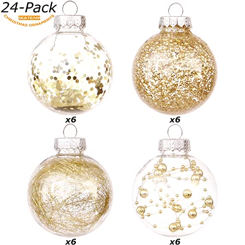 Sea Team 70Mm/2.76" Shatterproof Clear Plastic Christmas Ball Ornaments Decorative Xmas Balls Baubles Set With Stuffed Delicate Decorations (24 Counts, Gold) #TOP1