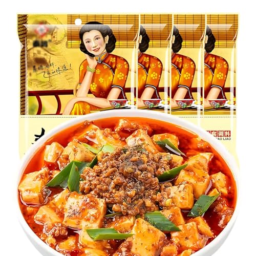 SXETBEAN 4 Packs Mapo Tofu Sauce, Chinese Mabo Tofu Sauce, Spicy Tofu Seasoning, 2.8oz/80g per Pack (4 Packs)