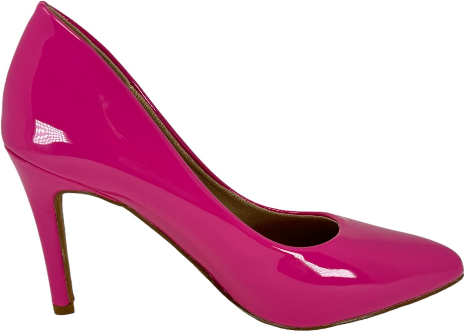 TOP Moda Women Trendy Pumps, Pointed Toe High Heel 4 inch/10cm Party Stiletto Heels Shoes Fuchsia/Pat, 6