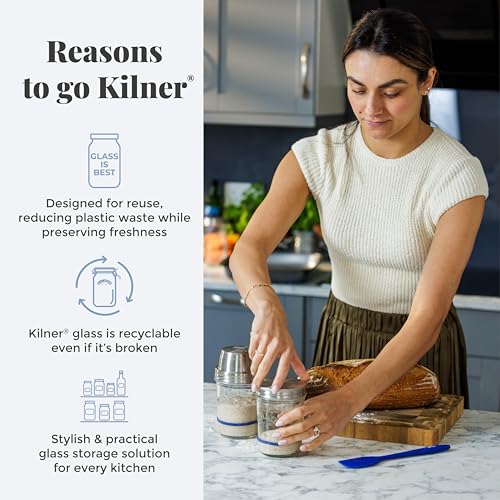 Kilner Sauerteig Starter Set 5-teilig / 350 ml / Glas mit Messbecher-Deckel, Weithals-Glas, Gummiringe & Teigschaber / selber machen von Sauerteig-Brot oder Pizzateig | Brot backen Zubehör
