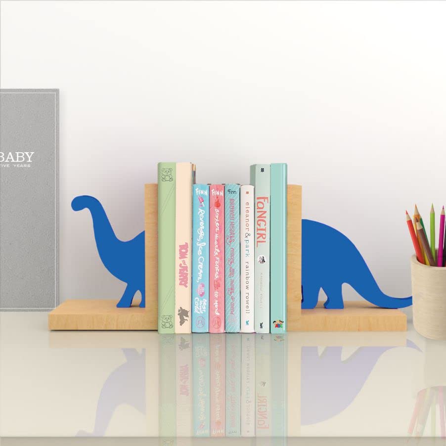 Image of X&Y Furniture for Growth Tan Orange Bookends, Book Organizer, Home Decorative, Blue Dino Book Holder for Kids Room (Blue)
