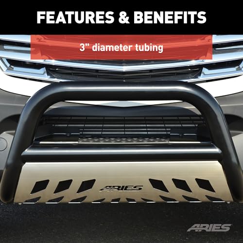 Image of ARIES B35-4013 3-Inch Black Steel Bull Bar, No-Drill, Select Chevrolet Silverado, GMC Sierra 2500, 3500 HD