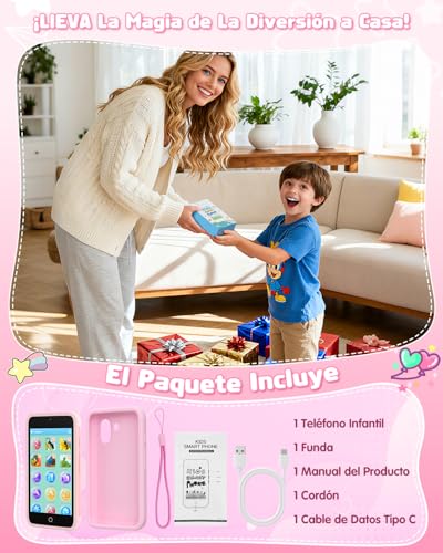 Miniatura 8 de Smartphone Niños, 3.97 Teléfono Móvil Para Niños Con Doble Cámara , 210 Juegos De Puzzle, Control Parental, Cámara, Música, Teléfono Móvil De Juguetes Niñas 3-12 Años, Navidad Cumpleaños Regalo