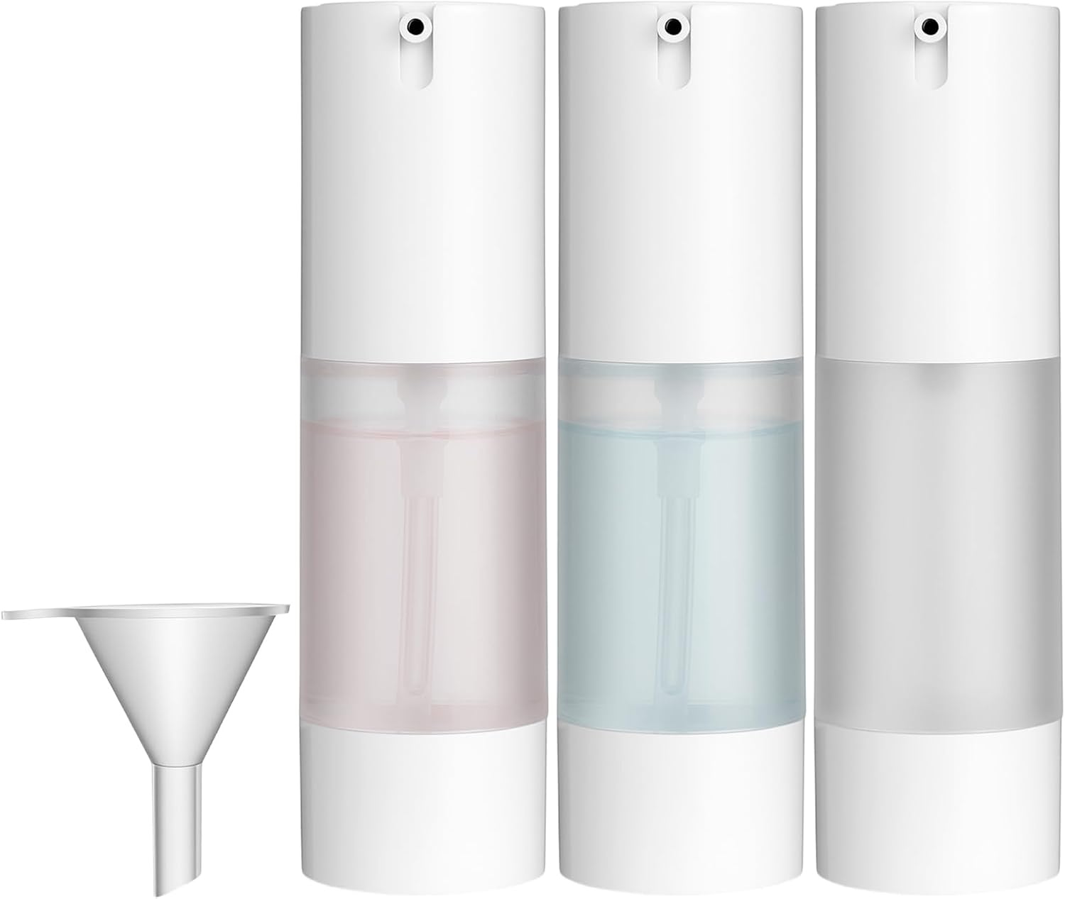3 Pcs Refillable Airless Pump Bottles, 1oz/30ml Travel Pump Bottle | Frosted Plastic Travel Bottles for Lotion, Cream, Serum, Foundation, with Funnel