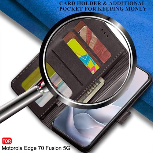Image of TheGiftKart Flip Back Cover Case for Motorola Moto Edge 70 Fusion 5G | Dual-Color Leather Finish | Inbuilt Stand & Pockets | Wallet Style Flip Back Cover Case (Faux Leather, Coffee & Brown)
