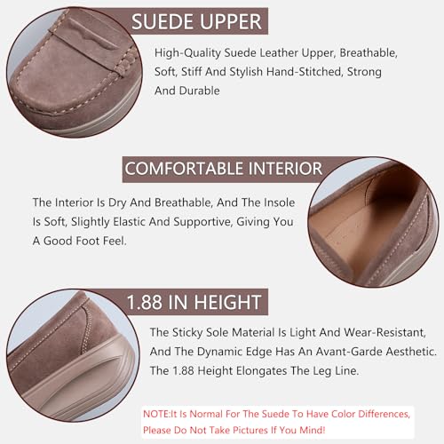 Image of Women's Suede Platform Wedge Loafers Moccasin Toe Comfort Casual Slip-on Loafer Shoes Toning Rocker Non-Slip Walking Shoes with Arch Support