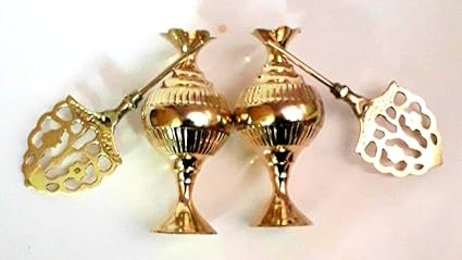 S.S TRADERS Brass Surmedaani with Unique and Attractive kharbooza Design Brass Embossed Surmedani A Traditional Item and Gift for All Occasion. Set of 2 pcs.