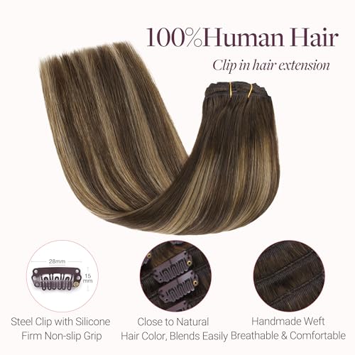 Image of GOO GOO Clip in Hair Extensions Real Human Hair Balayage Remy Extensions