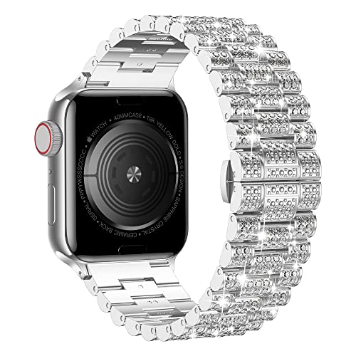 Bracelet Apple Watch 38/40/41 mm Wolait en métal argenté strass pour iWatch