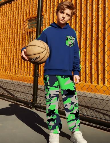Image of mksodopy Boys Clothes Long Sleeve Hoodie and camouflage cargo pants Boy Outfits for 6-16 Years
