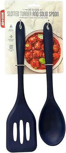 Juego de espátula ranurada de silicona y cuchara sólida, alta resistencia al calor hasta 400 F, diseño higiénico de una pieza, utensilios de cocina