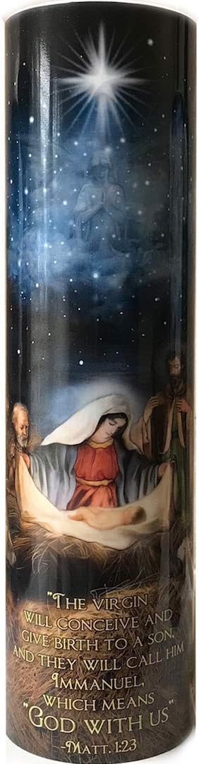 Angels and Shepards, LED Flameless Devotion Prayer Candle, Religious Gift, 6 Hour Timer for More Hours of Enjoyment and Devotion! Dimensions 8.1875" x 2.375"