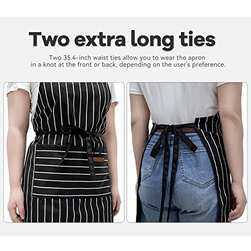 Ayla Home 2 Pcs Aprons For Women With Pockets, Adjustable Neck Strap, Polycotton Chef Aprons For Men, For Kitchen Cooking Restaurant Bbq Painting Crafting (Black Broad Stripes/Brown Pinstripes) #TOP4
