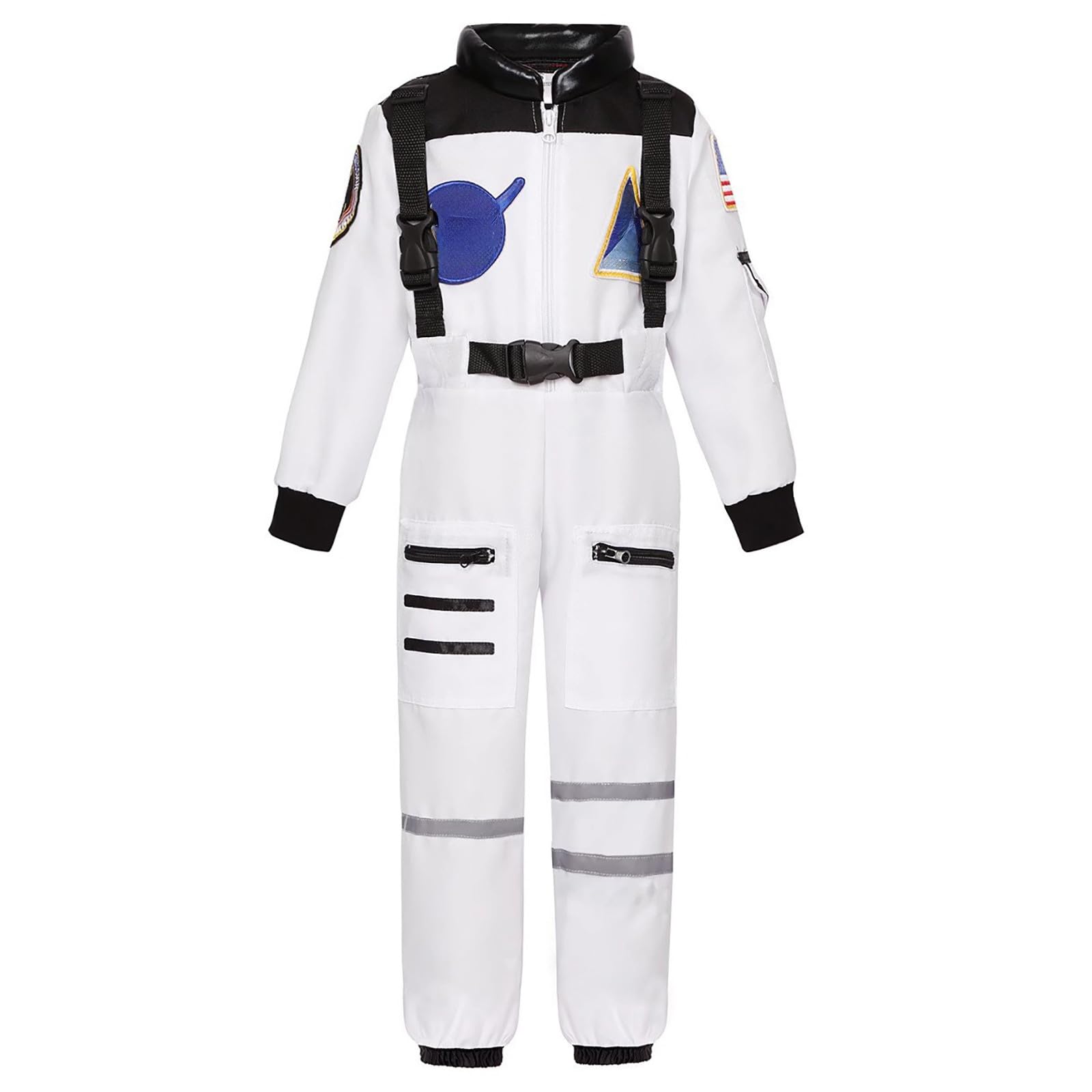 Cexiakong Astronaut Costume Children's Space Vintage Astronaut Outfit Child with Belt Girls Boys Jumpsuit Space Costume Pilot Jumpsuit for Cosplay Theme Party Fancy Dress Costumes, O White, XL