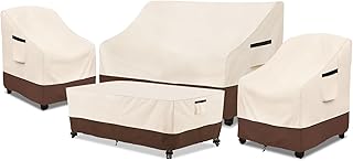 Rileytee Patio Furniture Cover Set, 4 Piece 600D Outdoor Furniture Covers Waterproof, Heavy Duty, Fits Loveseat, 2 Chairs & Coffee Table, Beige & Brown,Small