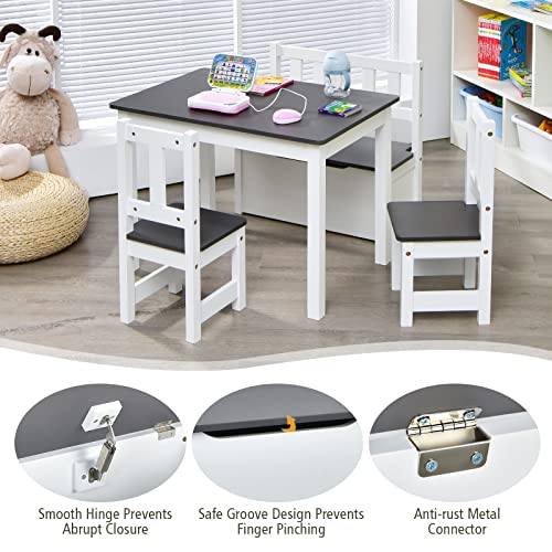Costzon Kids Table And Chair Set, Wood Activity Table With Toy Storage Bench & 2 Chairs For Children Reading, Arts, Crafts, Snack Time, Homework, Playroom, Toddler Table And Chair Set (Grey) #TOP4
