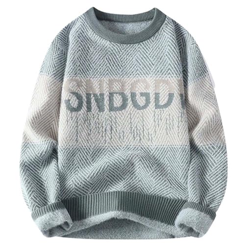 Pull homme col rond tricoté à motifs patchwork géométriques colorés