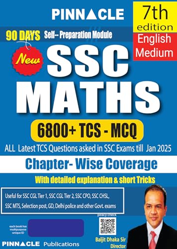 Image of Pinnacle SSC Maths 6800+ Chapter-Wise MCQs with Detailed Explanations & Short Tricks | English Medium | CGL Tier 1 & 2, CHSL, MTS, CPO, GD, Steno, JE, Delhi Police & Other Govt Exams | 7th Edition