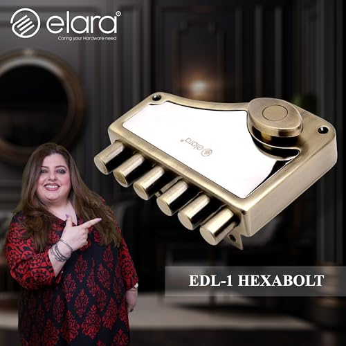 Image of Elara Deadbolt Hexabolt 1CK Door Lock, Rim Lock, Dead Bolt for Home, Door Locks for Main Door with 4 Reversible Brass Keys (Antique, EDL-01, Hexabolt, Ultra Key)