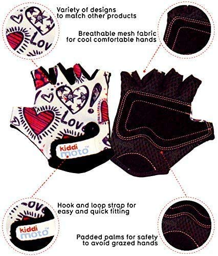 KIDDIMOTO Kinder Fahrradhandschuhe Fingerlose für Jungen und Mädchen/Fahrrad Handschuhe/Bike Kinder Handschuhe (Love, S (2-5y))