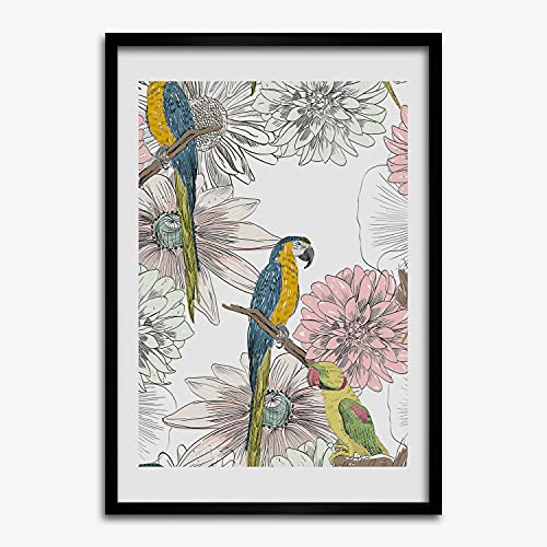 Cadre photo 50x70 cm Tulup en bois MDF avec affiche de perroquets