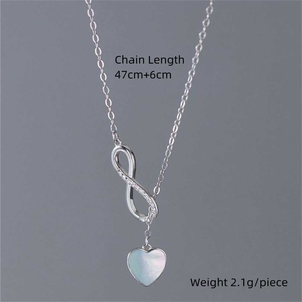 Infinity Lariat Y-Necklace for Women 925 Sterling Silver Love Heart Mother of Pearl Pendant Long Link Chain Necklaces Adjustable Delicate Wedding Birthday Valentines Jewelry Gift 20 inches - Image 6
