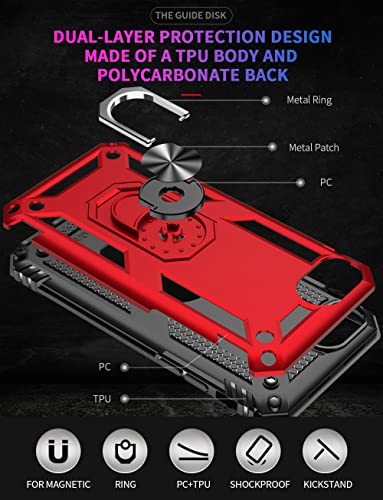 Sunstory Compatible For Iphone Se Case 2022/2020, Iphone 7 Case, Iphone 8 Case With Tempered Glass Screen Protector [2 Packs], Iphone Se 2022 Case, Iphone Se 2020 Case Magnetic Ring Kickstand (Red) #TOP4