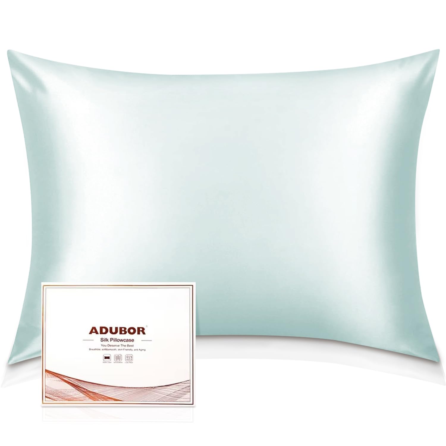 Adubor 100% Silk Pillowcase for Hair and Skin with Hidden Zipper, Both Side 22 Momme Silk,900 Thread Count (50x75CM, Light Green, 1pc) — image 1