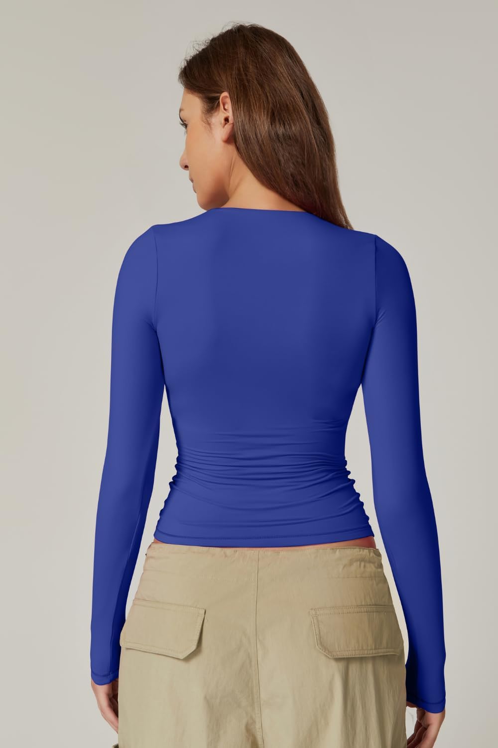 QINSEN Women's Sexy Square Neck Shirt Long Sleeve Double Lined Tees Fitted Going Out Tops - Image 2