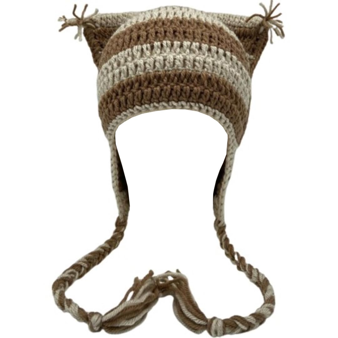 Dicusph Women's Brown-A Beanies Cat Beanie Y2k Beanie Goth Knit Hat Grunge Crochet Hats For Y2k Accessories, M