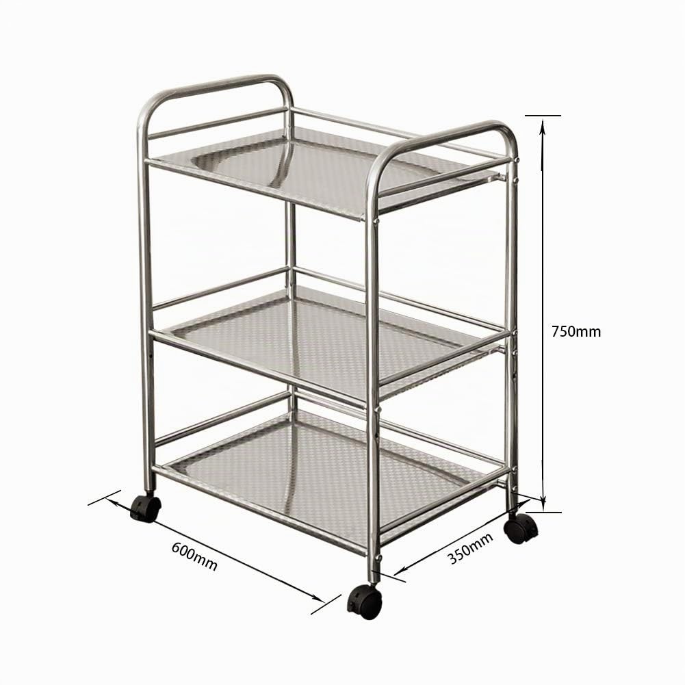 CLIPOP Carrello a rotelle in acciaio inox con 3 livelli, per cucina, hotel, ristoranti, case di cura, 35 x 60 x 75 cm