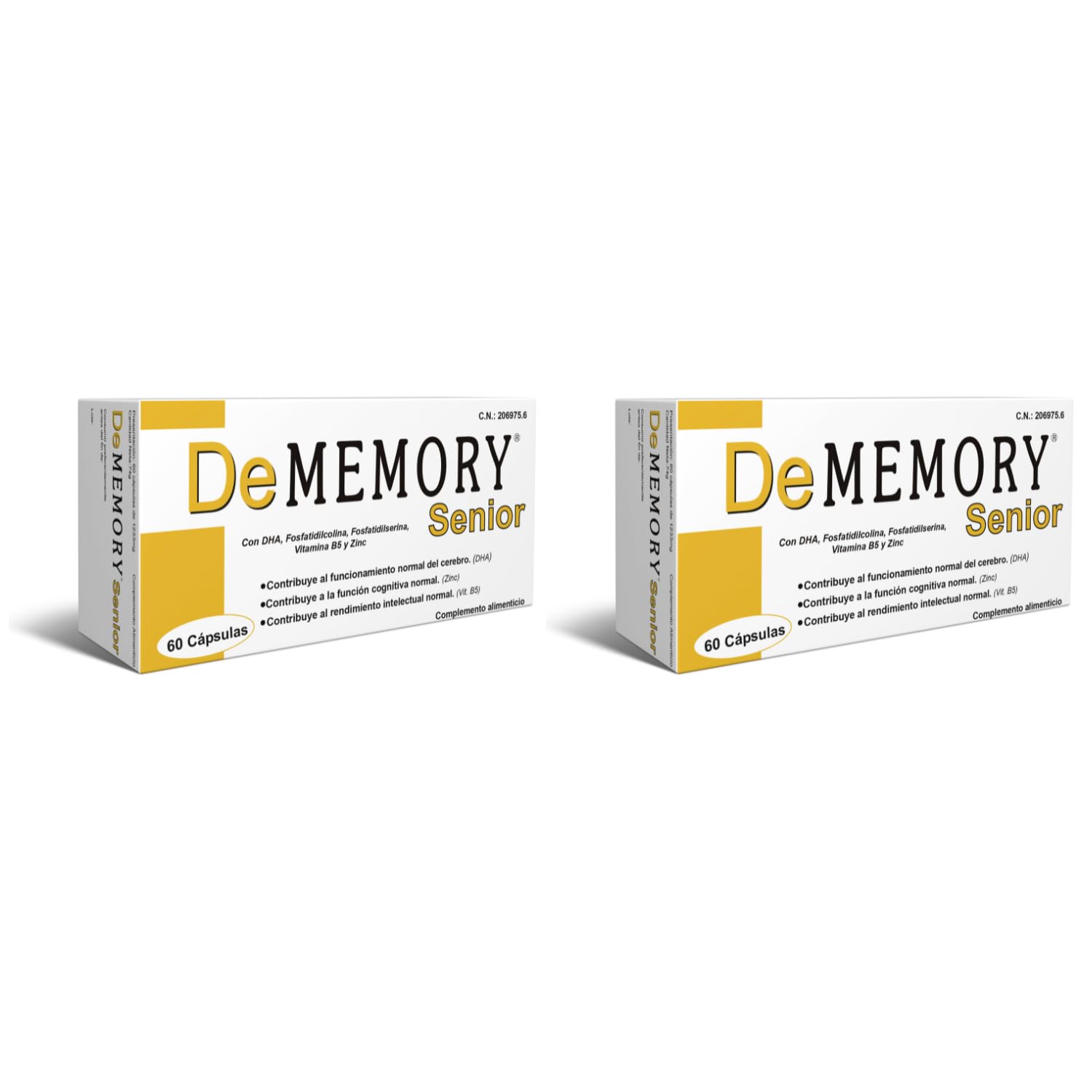 DeMemory Senior 60 Cápsulas - Pack de 2 Unidades - Tratamiento para 4 meses - Contribuye al Funcionamiento Normal del Cerebro en Personas Mayores - con DHA, Fosfolípidos, Vitamina B5 y Zinc