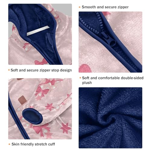 Christmas Trees with Pink Bows Toddler Fleece Jacket Girl Boys Hooded Fleece Jacket Coat Warm Outwear Zip-up 3-10T3