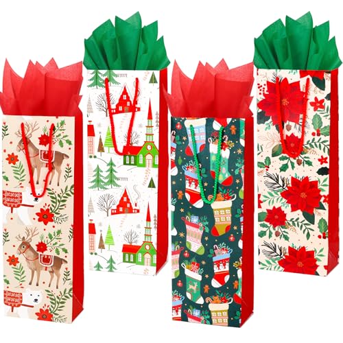Sacs cadeaux de Noël pour bouteille de vin ZJHiome pochette emballage bouteille réveillon