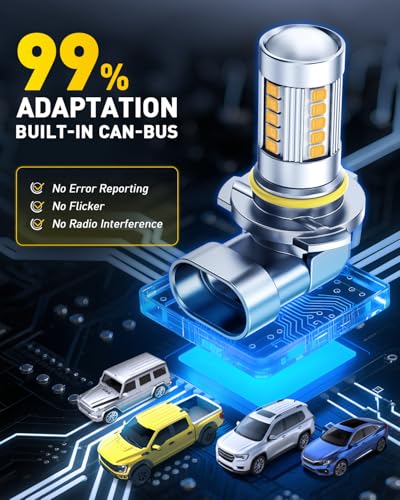 Image of AUXITO 9006 /HB4 Yellow LED Fog Light Bulbs, 13000LM 3000K Amber, 1:1 Mini Size Plug & Play, 27 CSP Chips 360 Illumination, IP68 Waterproof, Pack of 2