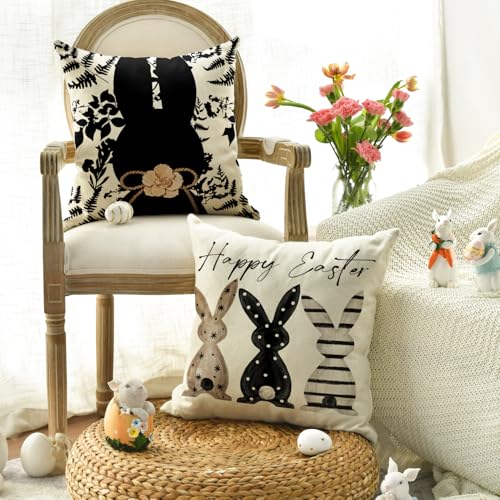 Housse de coussin de canapé 45x45 taie d'oreiller décorative œufs de lapin Happy Easter