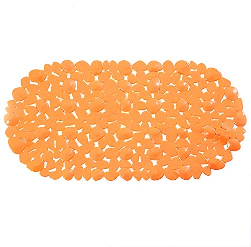 LIYINGKEJI Alfombra de baño, Diseño de guijarros, Alfombrilla de baño Antideslizante para bañera y Ducha, Caucho Natural 68x36cm, Naranja Cover