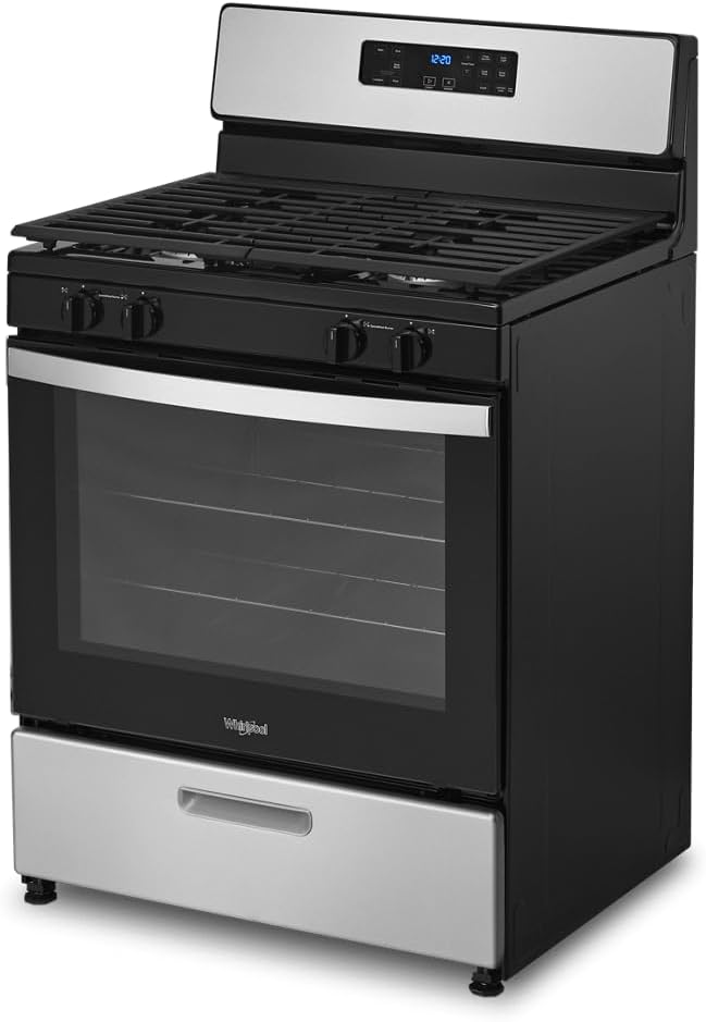 Whirlpool WFG320M0MS 30 Inch Freestanding Gas Range with 4 Sealed Burners, 5.1 cu. ft. Capacity, SpeedHeat™ Burners, Frozen Bake™, Sabbath Mode, Broiler Drawer, and Star-K Certified: Stainless Steel