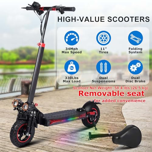 Image of Electric Scooter Adults with Seat 1600W /1200W - 30-37 Miles & 28 /31 /34MPH Fast E-Scooter,Dual Brake Full Suspension,All-Terrain Offroad Electric Scooters Foldable for Commuting