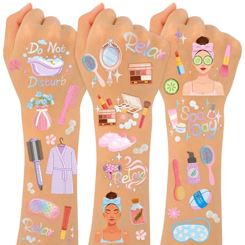 Konsait Spa Party Favors Spa Niños Tatuajes Temporales para Niñas 99 Piezas + Tatuajes Falsos Slumber Party Supplies para Niñas Spa Día Fiesta Suministros Cumpleaños Maquillaje Pijama Fiesta Favors