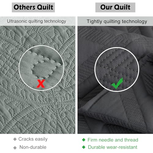 Image of EVENHUG Oversized King Quilt California King Size Lightweight Bedding Set Reversible Bedspread Coverlets for All Seasons 3 Piece (Dark Grey 120 inchx128 inch)
