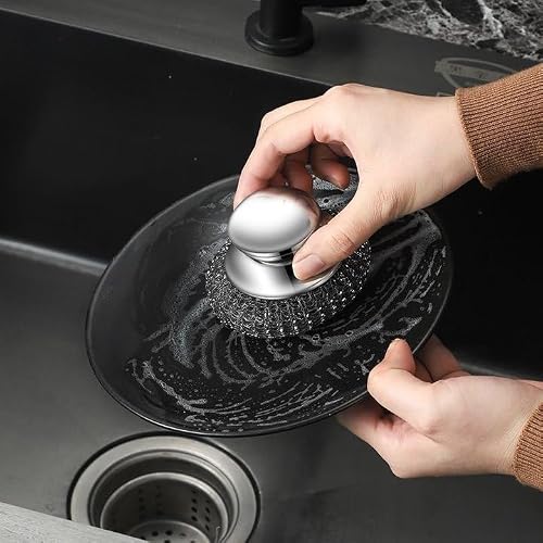 Miniatura 3 de Cepillo Para Ollas De Acero Inoxidable Con Mango De Agarre, Bola De Alambre Limpiador, Herramientas De Limpieza Para El Hogar, Accesorios De Lavado De Platos De Cocina