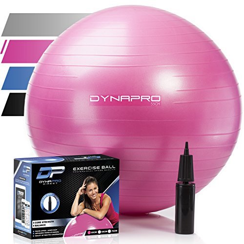 DYNAPRO Exercise Ball  Extra Thick Eco-Friendly & Anti-Burst Material Supports Over 2200lbs  Stability Ball for Home, Gym, Chair, Birthing Ball (Pink, 55 Centimeters)