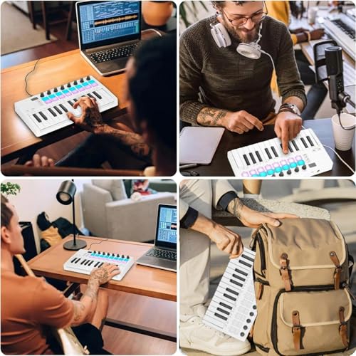Teclado de música móvil de 25 teclas con perillas ajustables, conectividad Plug-Play para productores al aire libre/estudio, teclado de iluminación - imagen 2
