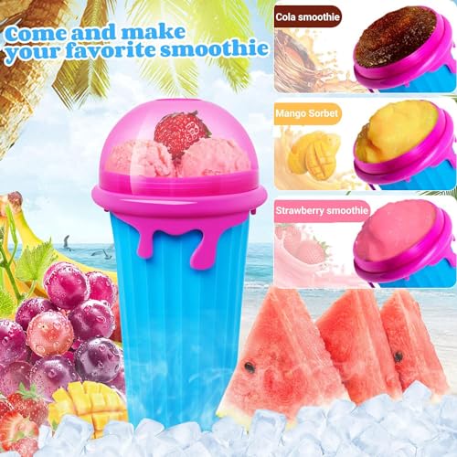 Slush Becher,2 Pcs 500ml Slushie Maker Becher,Slush Becher maker Silikon Squeeze Cup,DIY Slushy Maker Cup Gefrorene Maker Smoothie Becher Sommer-Slush Cup mit Strohhalmlöffel – Bild 7