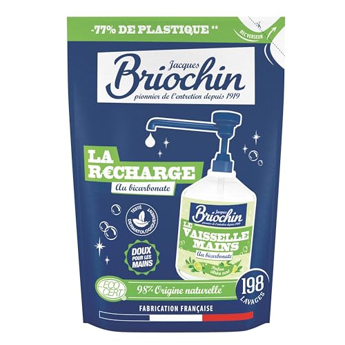 JACQUES BRIOCHIN - Recharge Liquide Vaisselle et Mains - Formule au Bicarbonate de Soude - 99,9% d'Ingrédients d'Origine Naturelle - Ecocert -Testé dermatologiquement - Fabrication Française - 450 ml