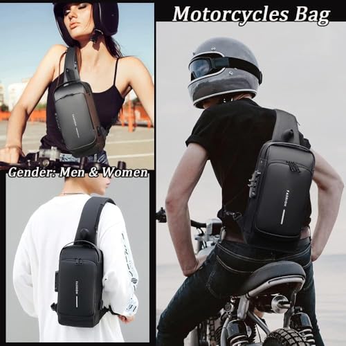 Carbon Fiber Streamline Anti-theft Sling Bag, USB Charging Sport Sling Waterproof Anti Theft Shoulder Bag (Black)2