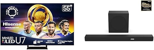 Hisense 55U75QG Mini-LED 4K UHD Smart Google TV AX3100Q 3.1Ch Sound Bar with Wireless Subwoofer
